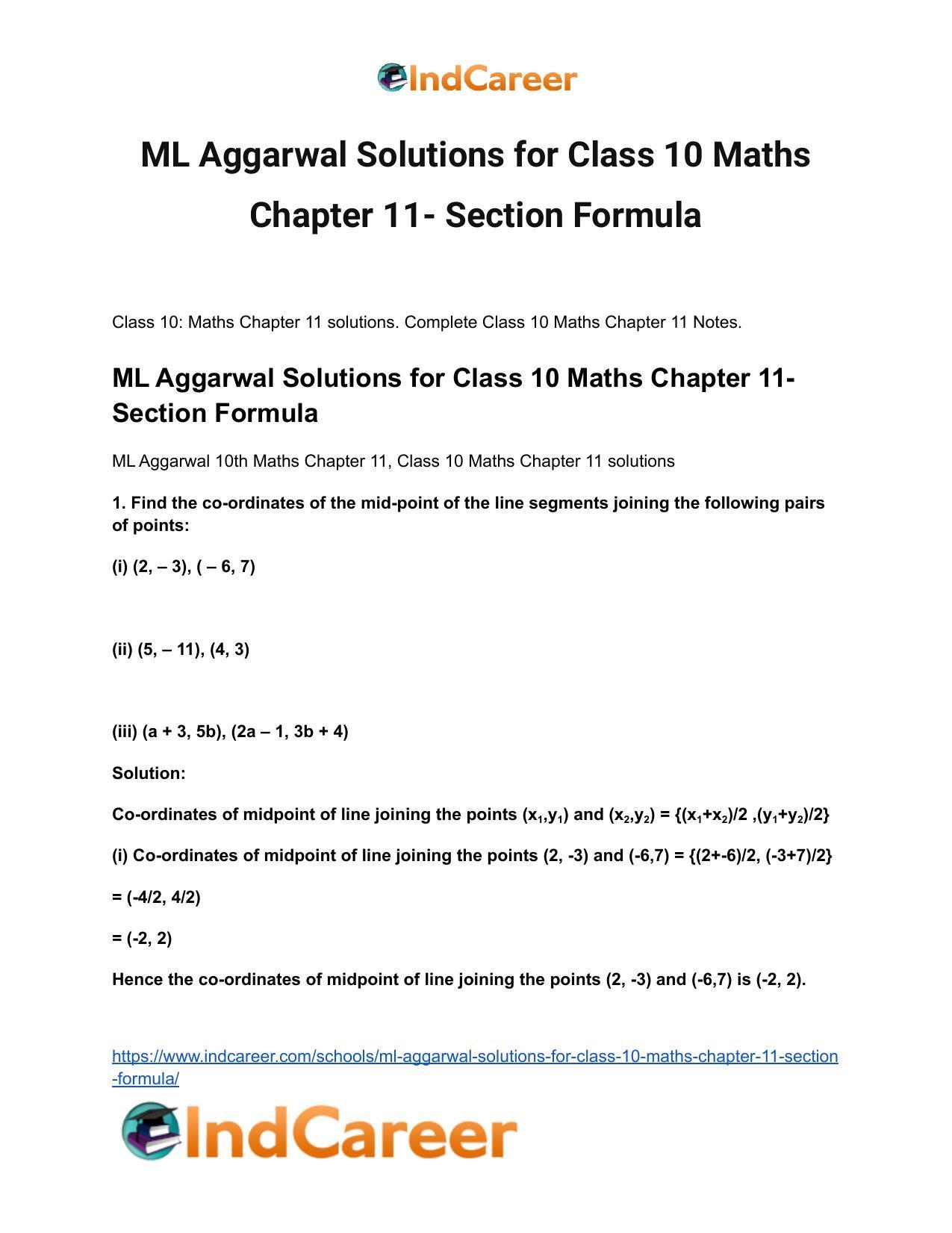 ML Aggarwal Solutions for Class 10 Maths Chapter 11- Section Formula - Page 2