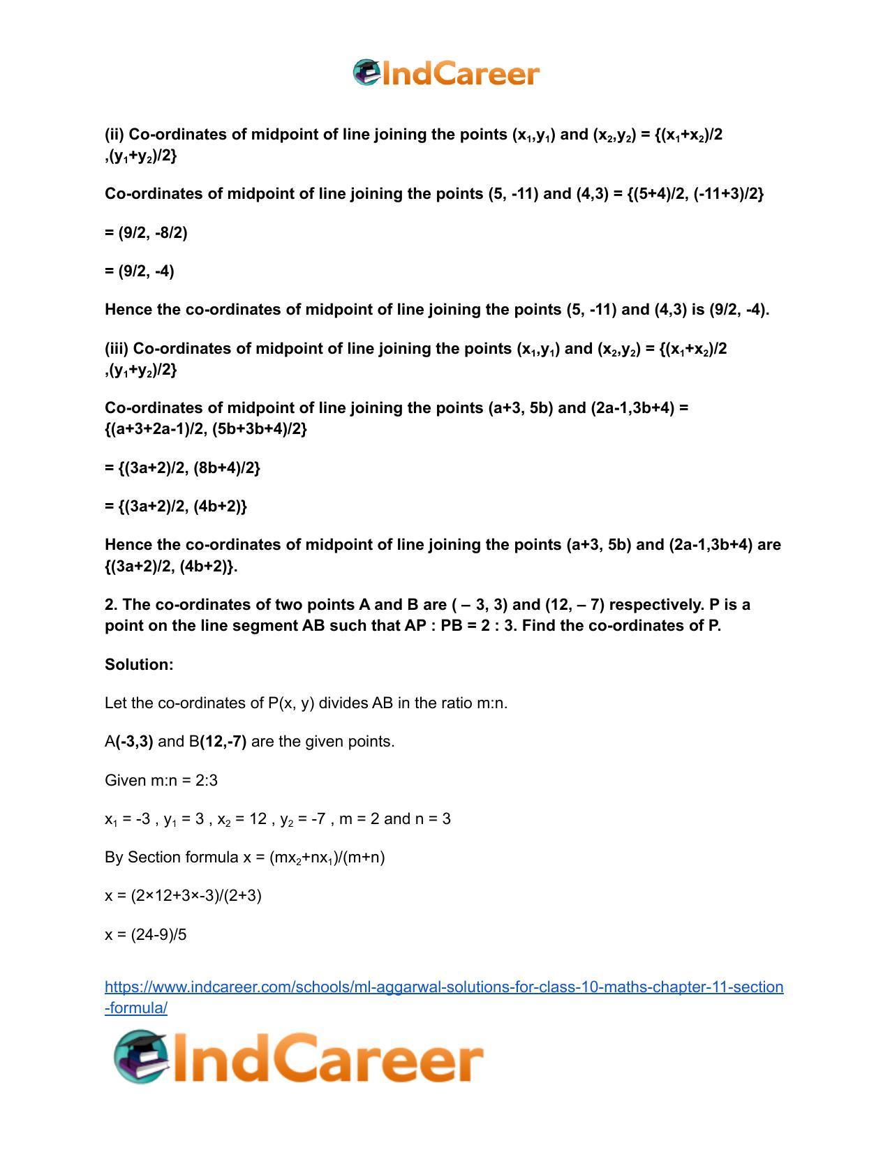 ML Aggarwal Solutions for Class 10 Maths Chapter 11- Section Formula - Page 3