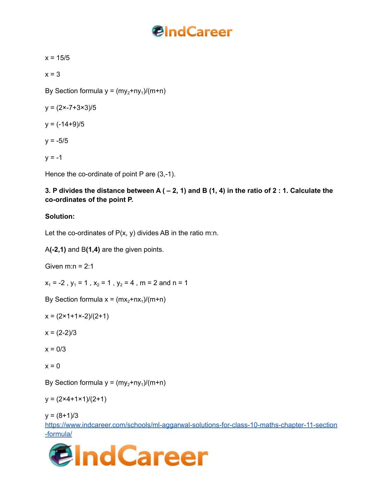 ML Aggarwal Solutions for Class 10 Maths Chapter 11- Section Formula - Page 4