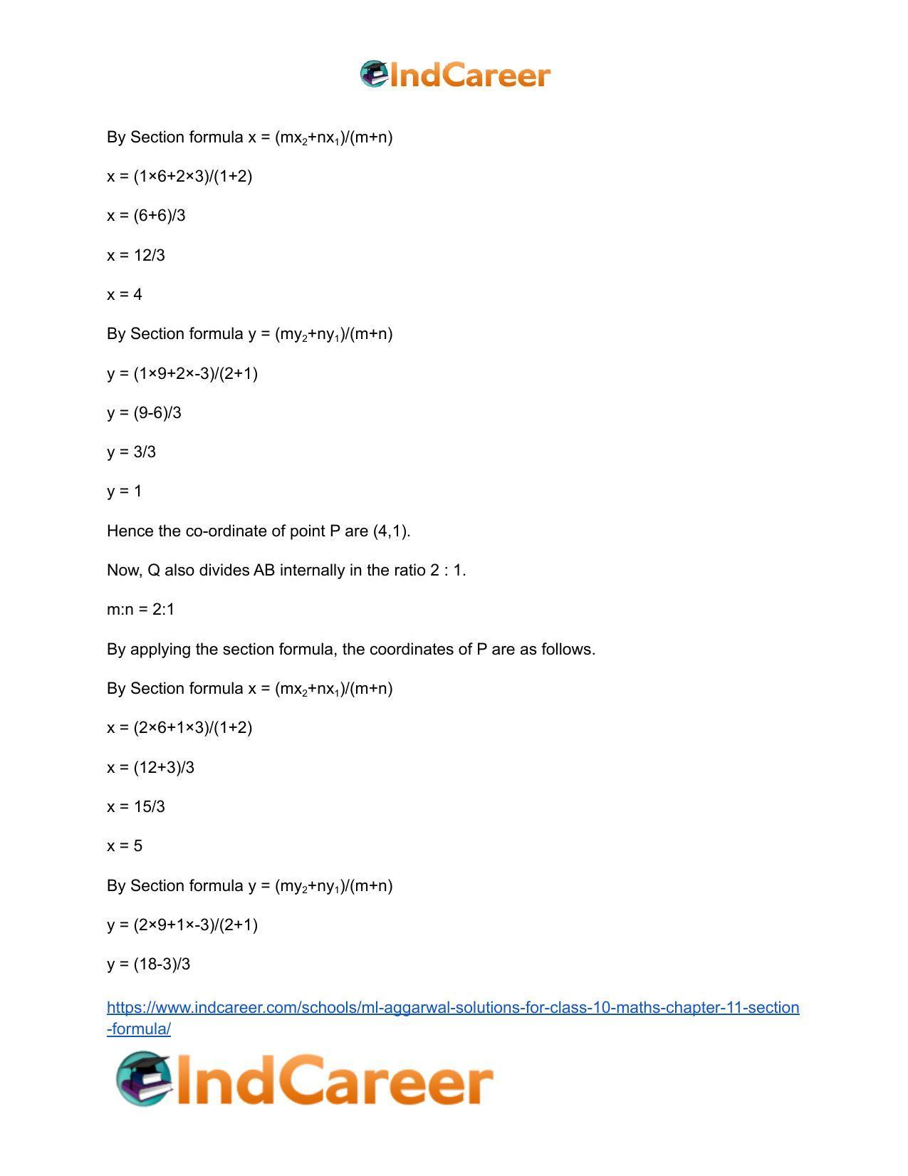ML Aggarwal Solutions for Class 10 Maths Chapter 11- Section Formula - Page 6