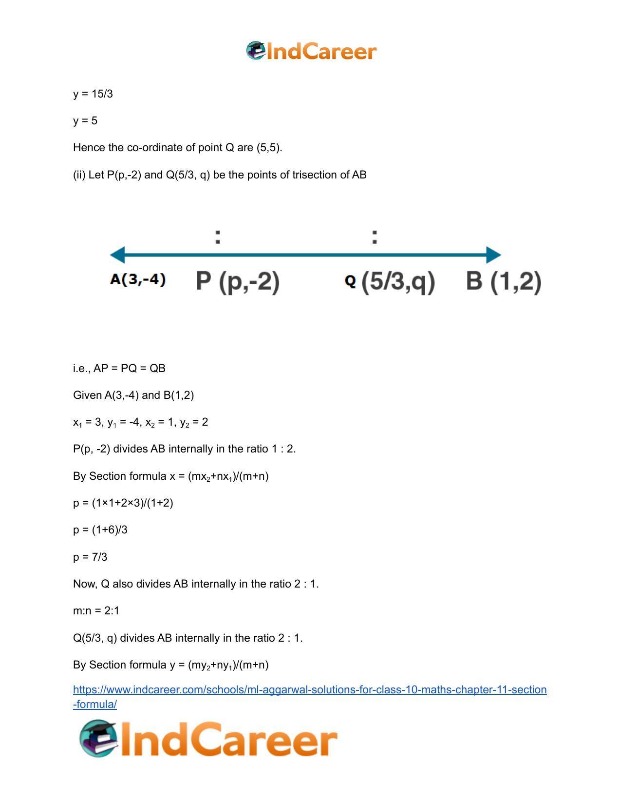 ML Aggarwal Solutions for Class 10 Maths Chapter 11- Section Formula - Page 7