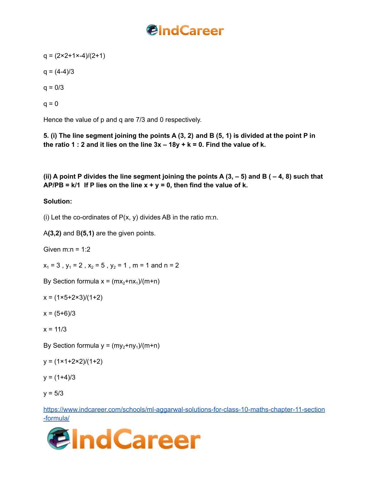 ML Aggarwal Solutions for Class 10 Maths Chapter 11- Section Formula - Page 8