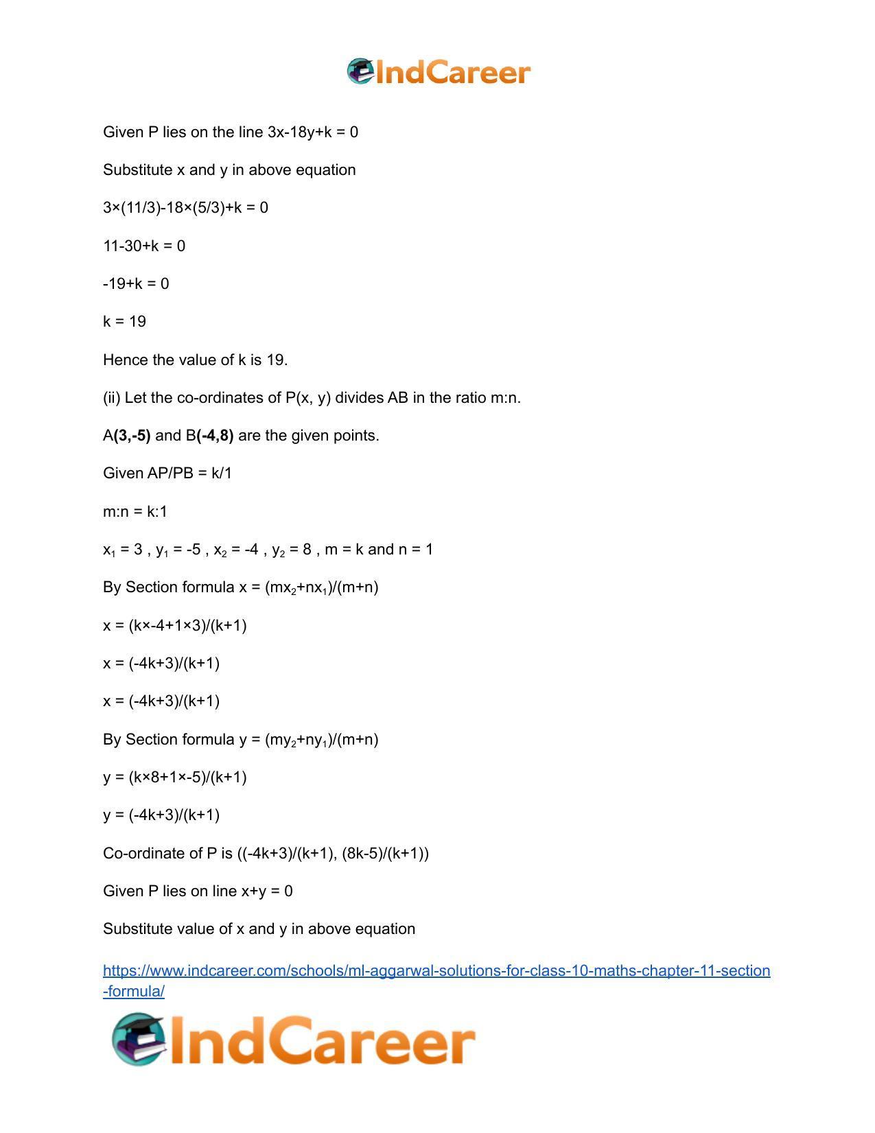 ML Aggarwal Solutions for Class 10 Maths Chapter 11- Section Formula - Page 9