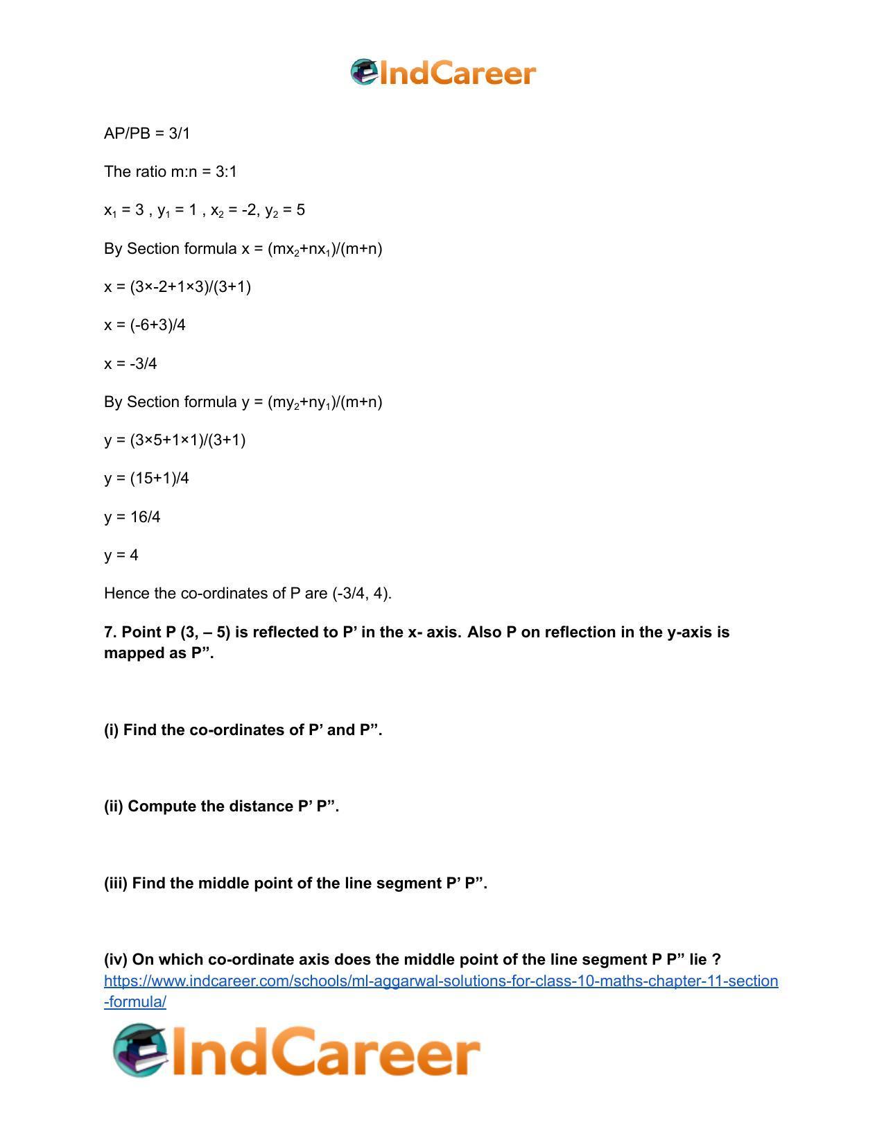 ML Aggarwal Solutions for Class 10 Maths Chapter 11- Section Formula - Page 11
