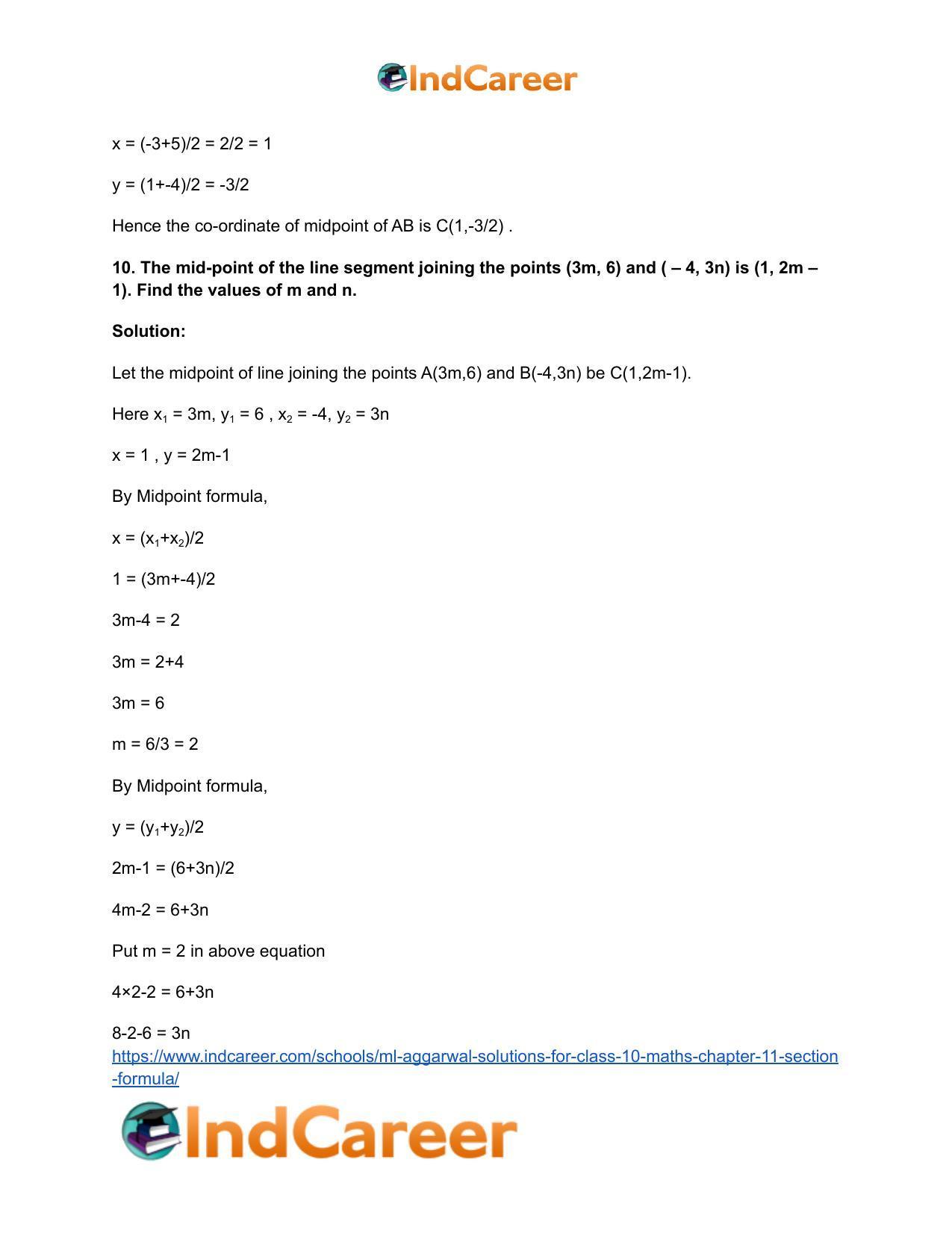 ML Aggarwal Solutions for Class 10 Maths Chapter 11- Section Formula - Page 16