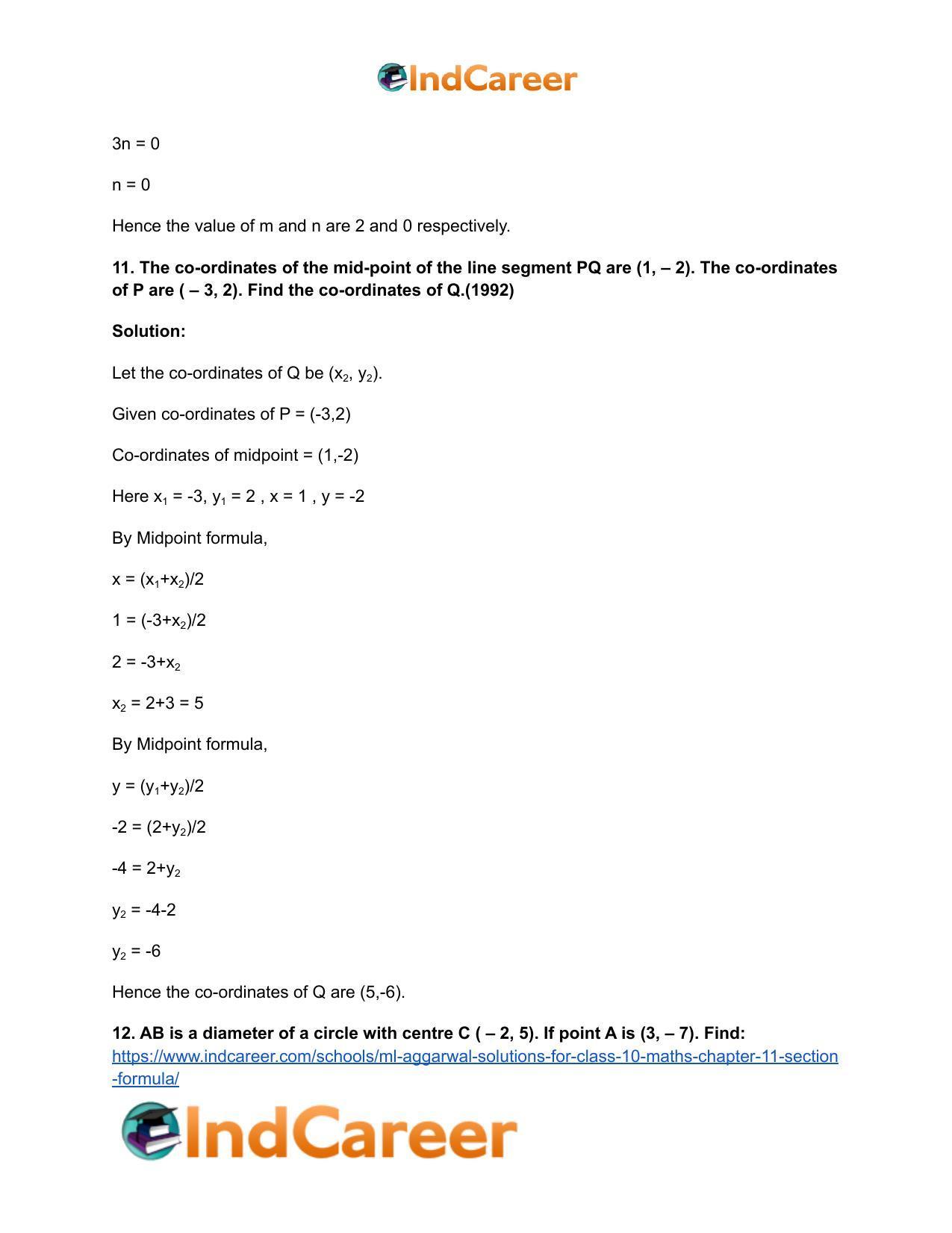 ML Aggarwal Solutions for Class 10 Maths Chapter 11- Section Formula - Page 17