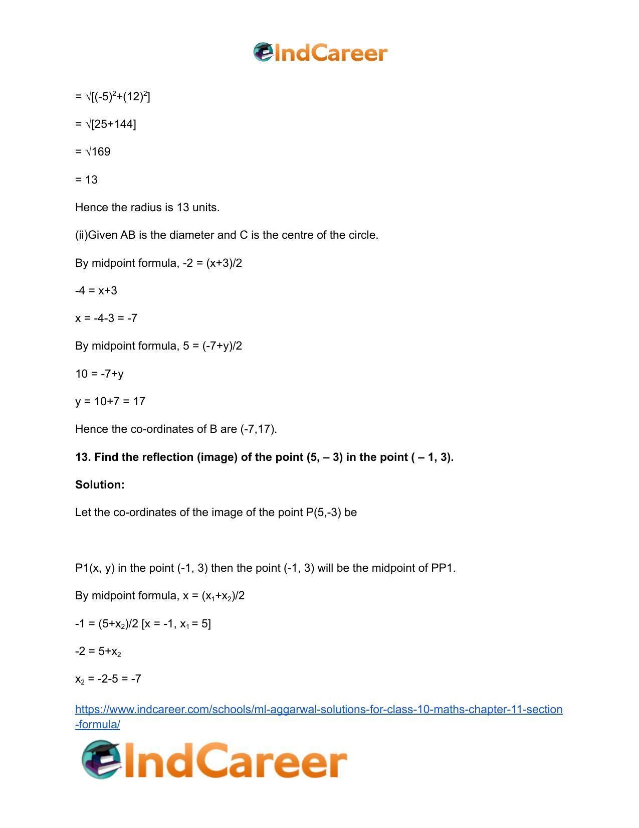 ML Aggarwal Solutions for Class 10 Maths Chapter 11- Section Formula - Page 19
