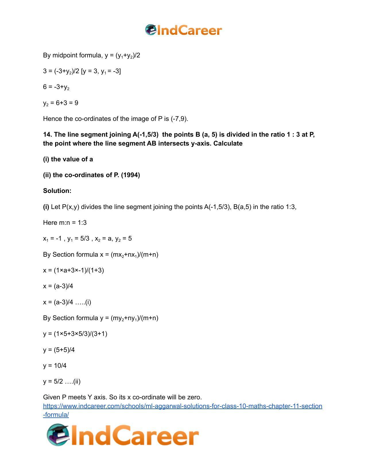 ML Aggarwal Solutions for Class 10 Maths Chapter 11- Section Formula - Page 20