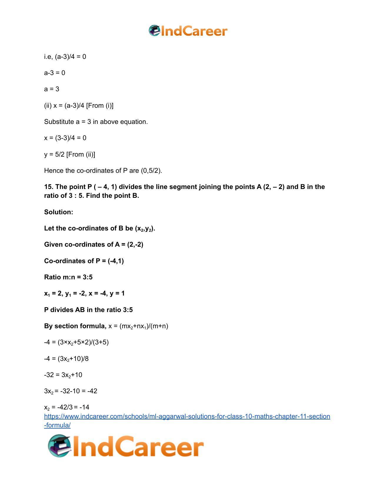 ML Aggarwal Solutions for Class 10 Maths Chapter 11- Section Formula - Page 21
