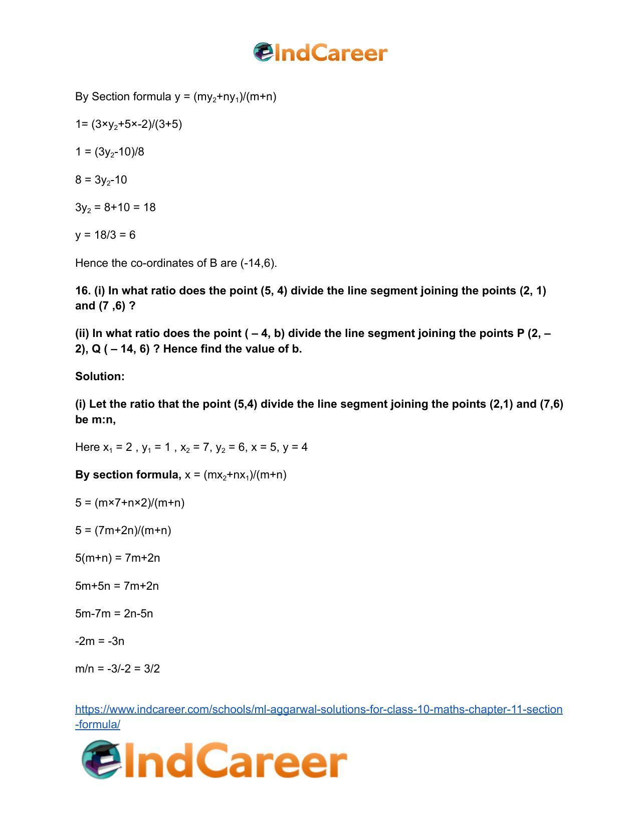 ML Aggarwal Solutions for Class 10 Maths Chapter 11- Section Formula - Page 22