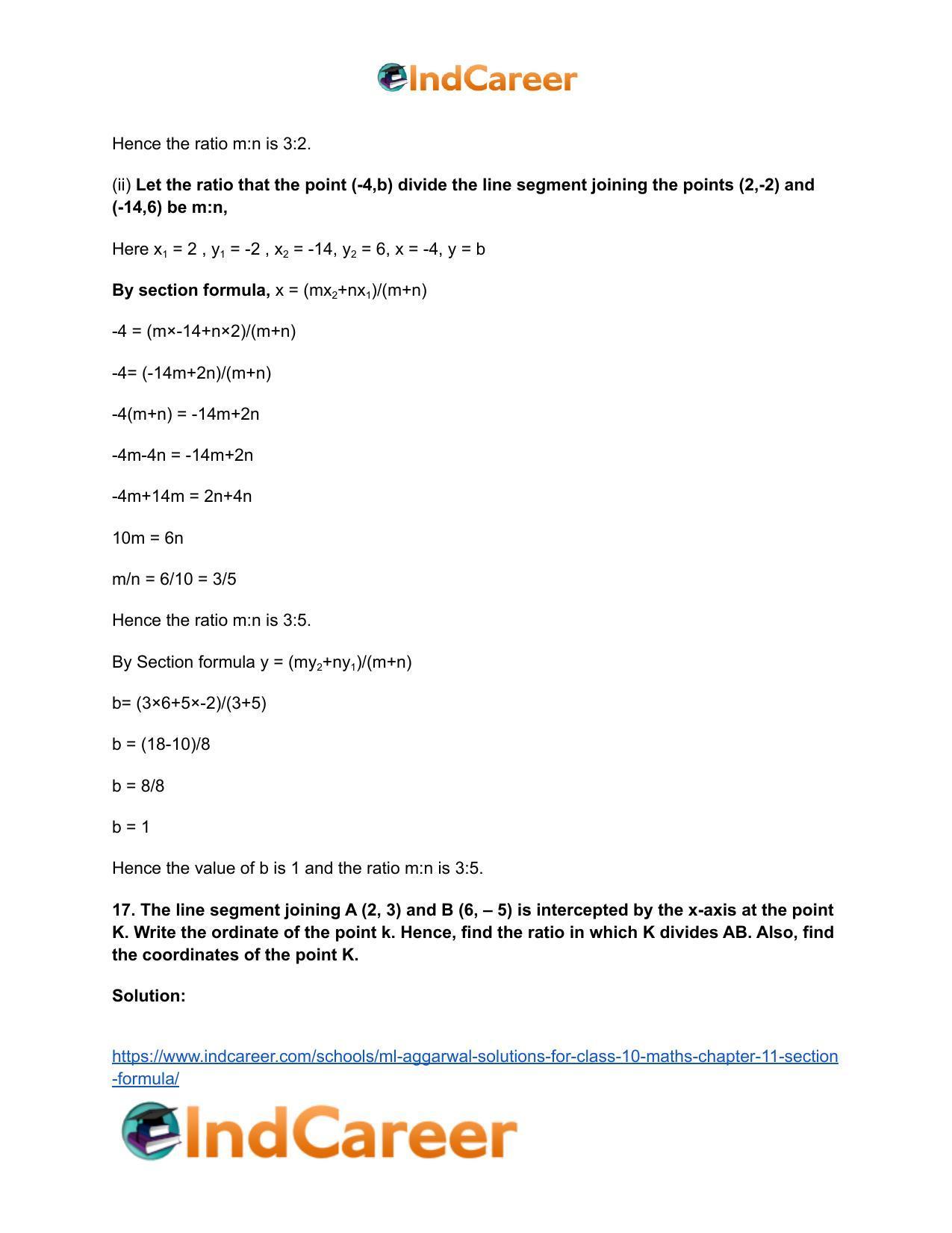 ML Aggarwal Solutions for Class 10 Maths Chapter 11- Section Formula - Page 23