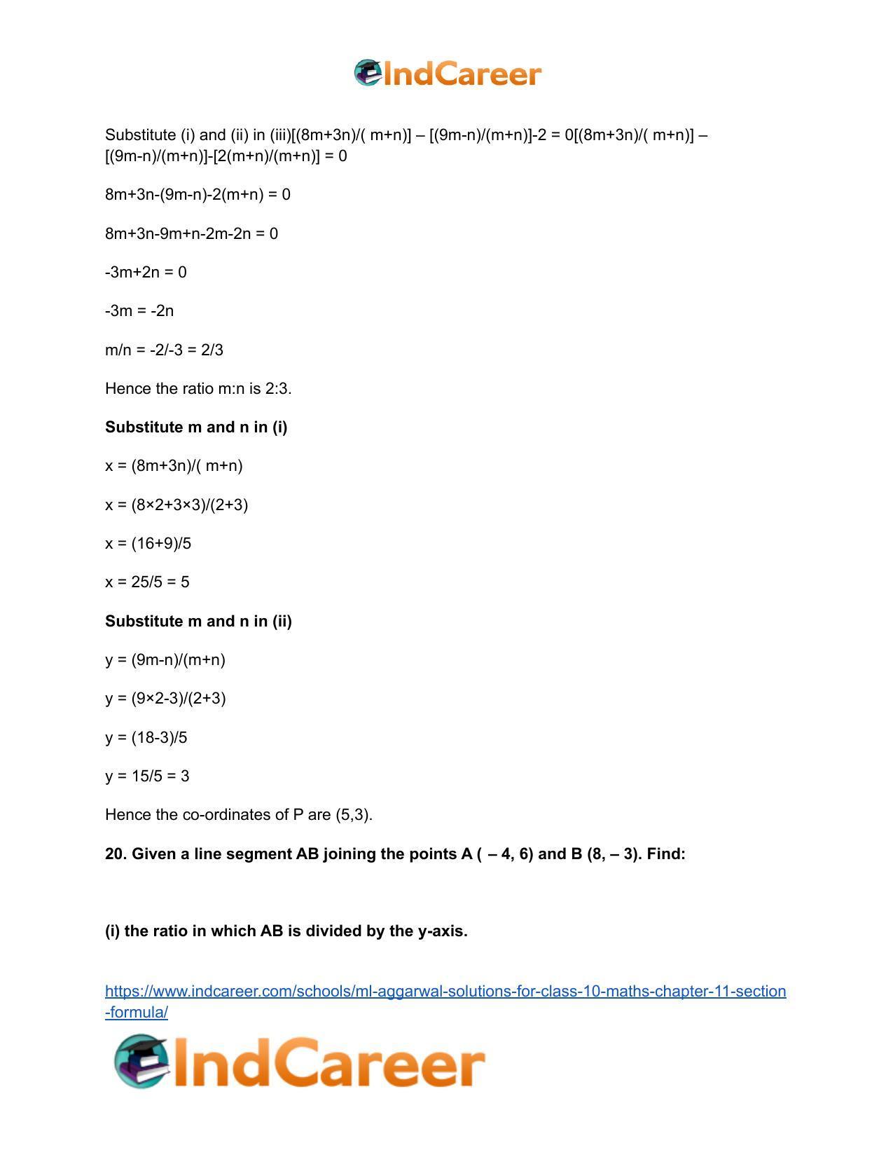 ML Aggarwal Solutions for Class 10 Maths Chapter 11- Section Formula - Page 27
