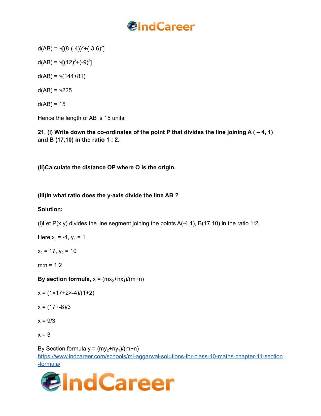 ML Aggarwal Solutions for Class 10 Maths Chapter 11- Section Formula - Page 29