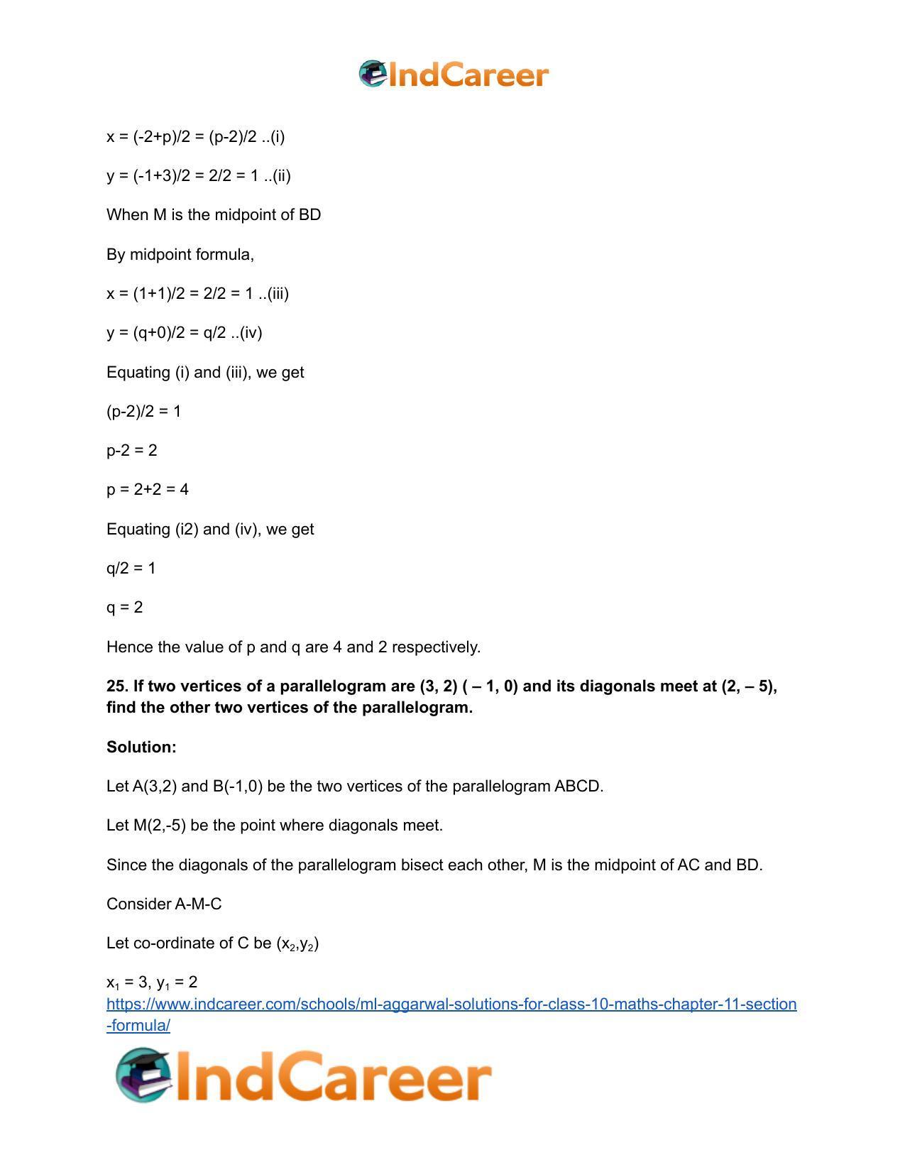 ML Aggarwal Solutions for Class 10 Maths Chapter 11- Section Formula - Page 34
