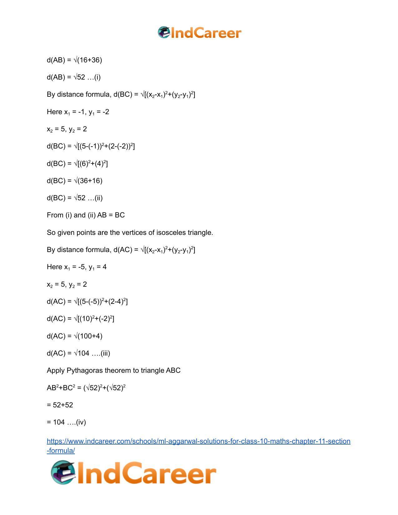 ML Aggarwal Solutions for Class 10 Maths Chapter 11- Section Formula - Page 37