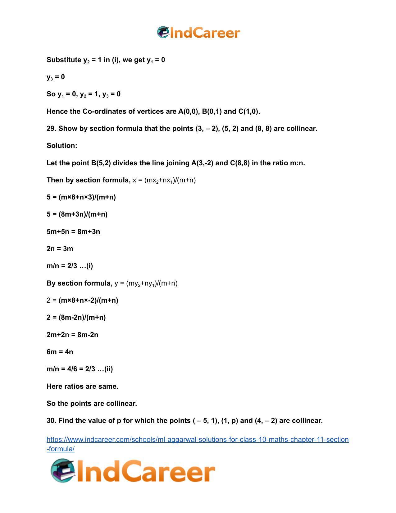 ML Aggarwal Solutions for Class 10 Maths Chapter 11- Section Formula - Page 43