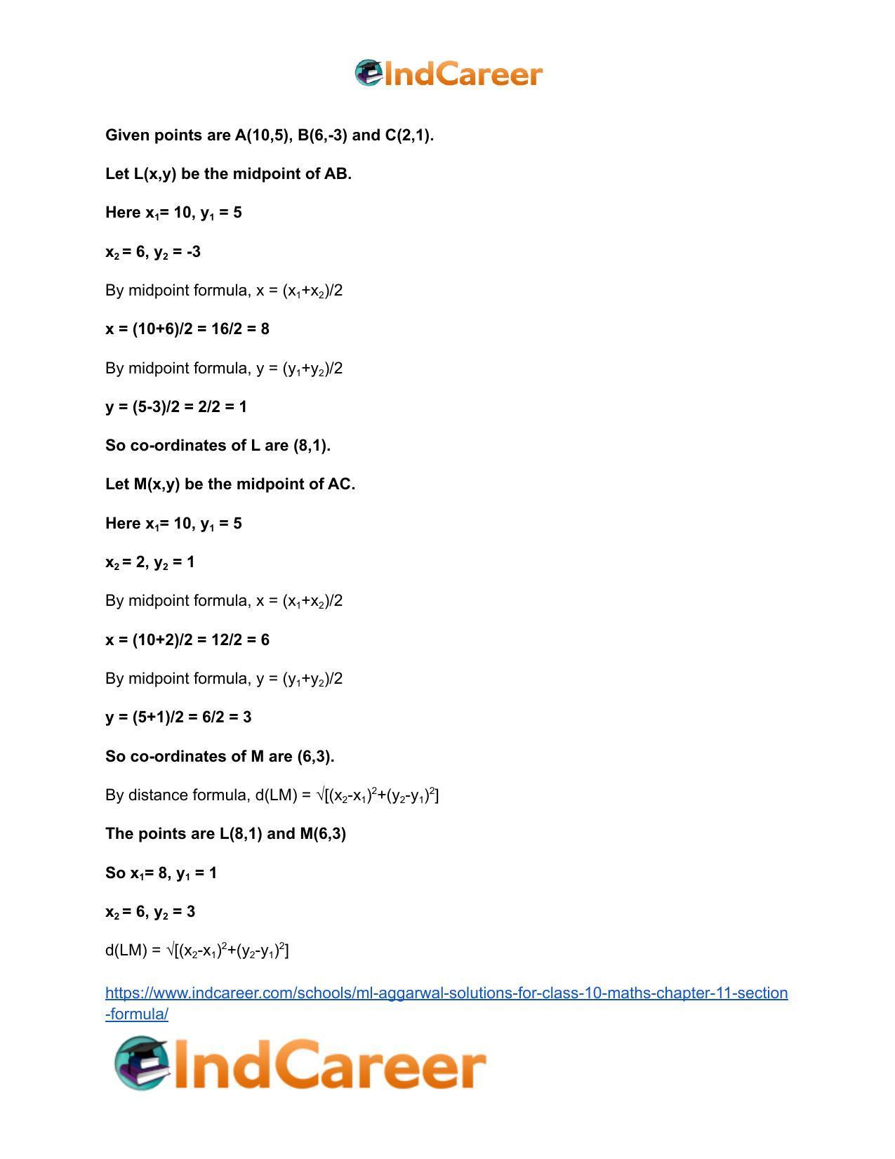 ML Aggarwal Solutions for Class 10 Maths Chapter 11- Section Formula - Page 45