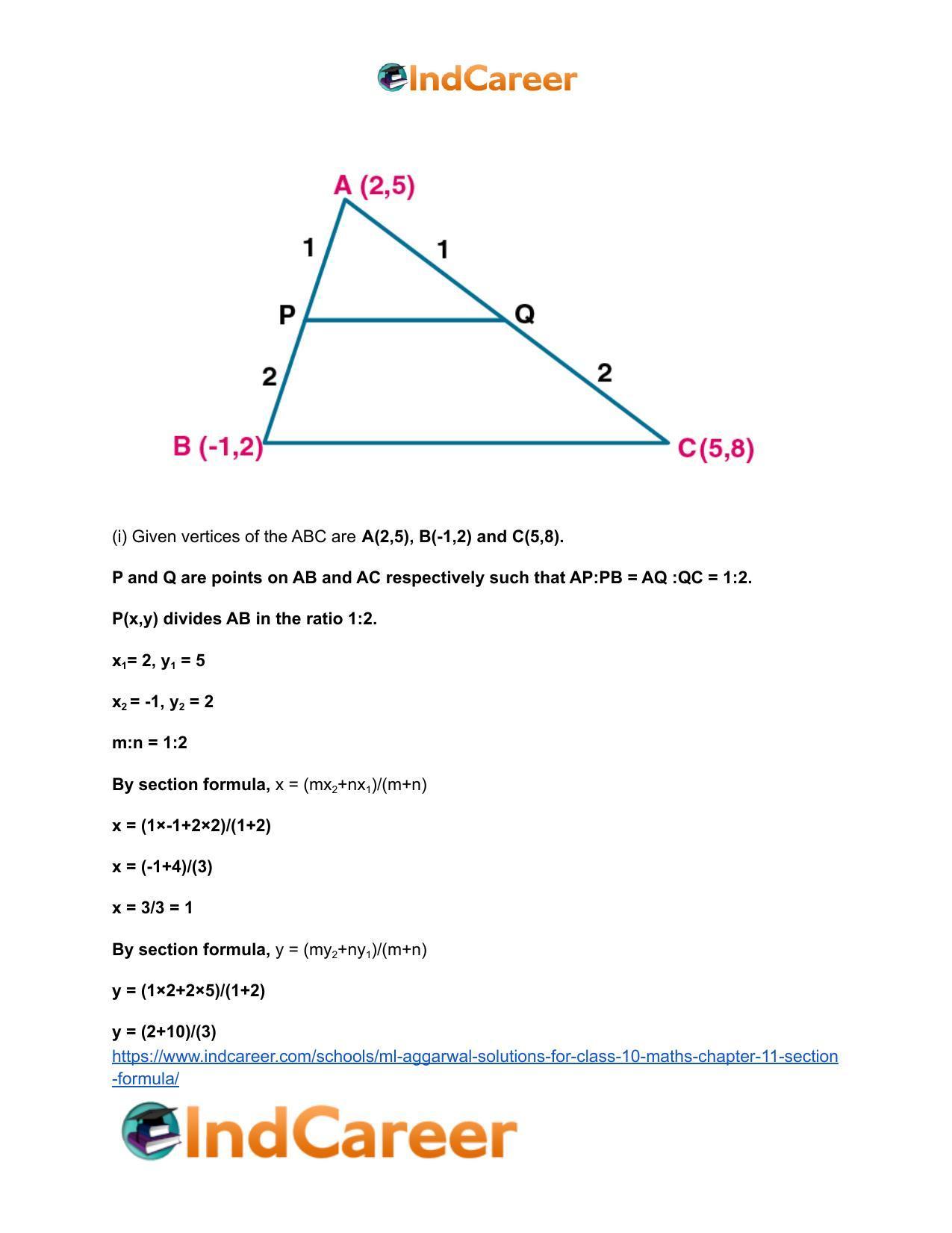 ML Aggarwal Solutions for Class 10 Maths Chapter 11- Section Formula - Page 47