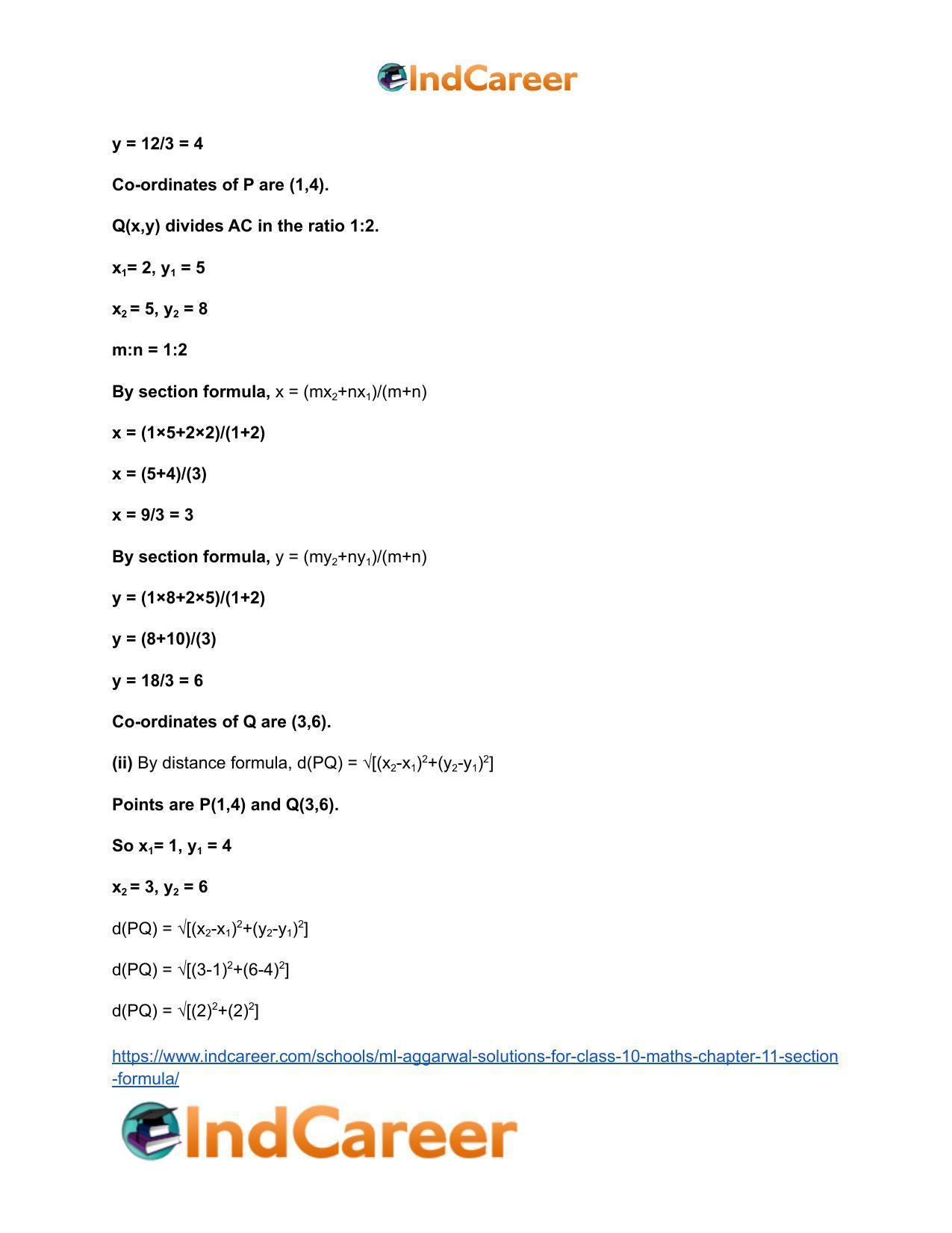 ML Aggarwal Solutions for Class 10 Maths Chapter 11- Section Formula - Page 48