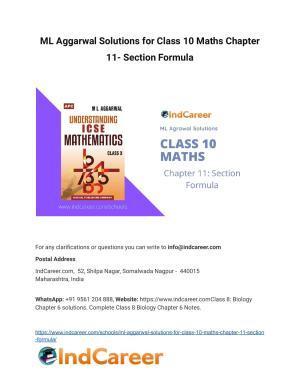 ML Aggarwal Solutions for Class 10 Maths Chapter 11- Section Formula