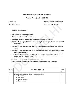 Edudel Class 12 Home Science (English) Practice Papers-1 (2023-24)
