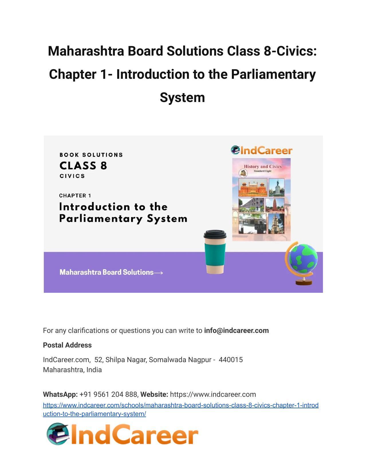Maharashtra Board Solutions Class 8-Civics: Chapter 1- Introduction to the Parliamentary System - Page 1