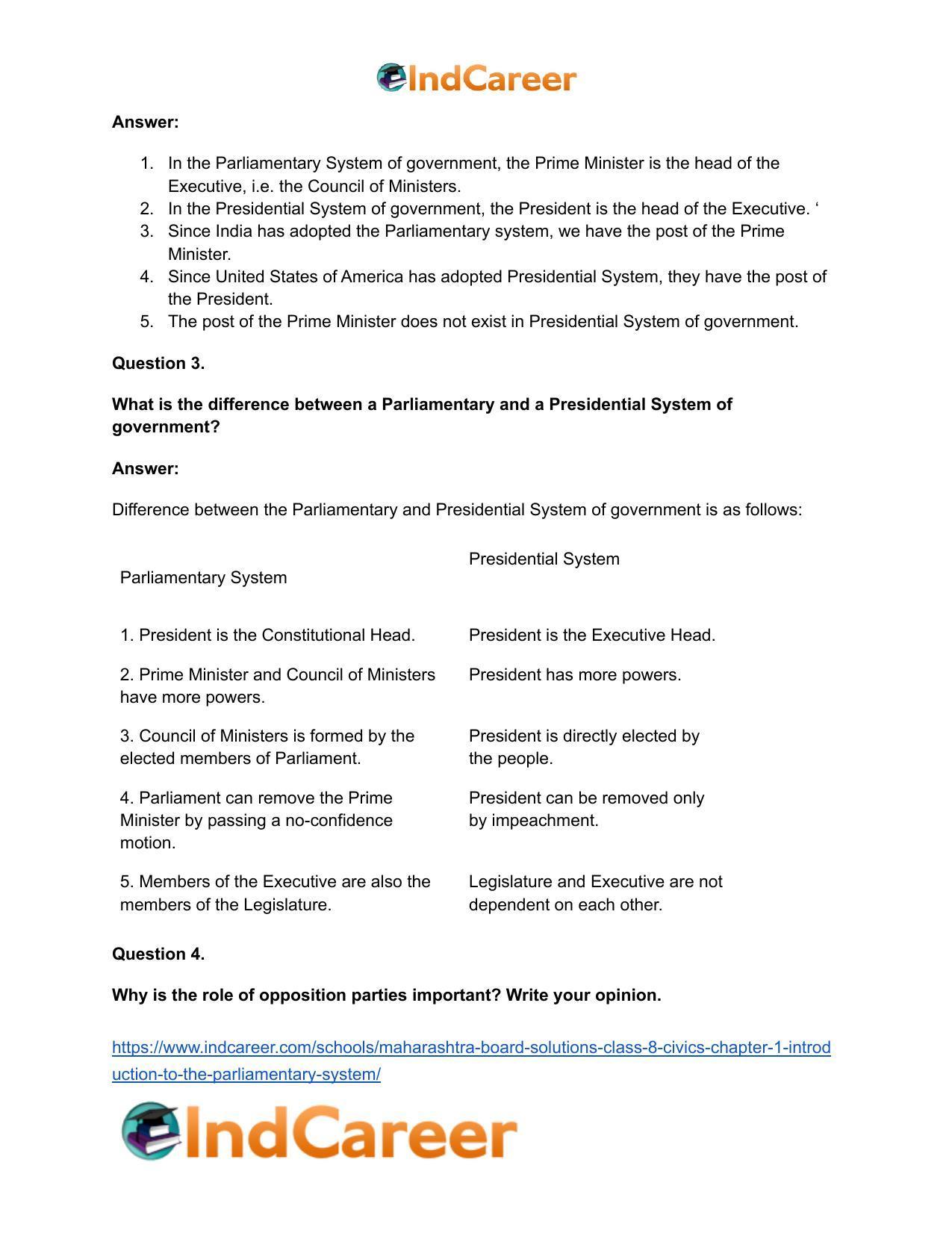 Maharashtra Board Solutions Class 8-Civics: Chapter 1- Introduction to the Parliamentary System - Page 12