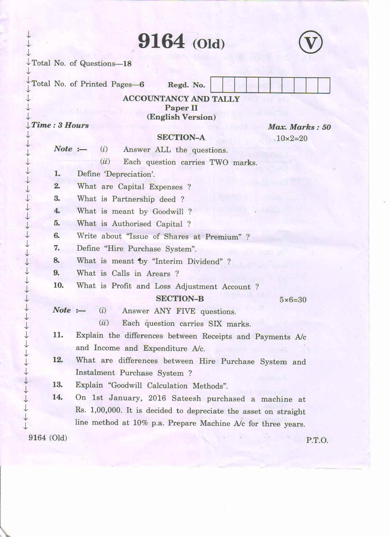 AP Inter 2nd Year Accountancy Tally-II (old) March-2020-Vocational Question Paper - Page 1