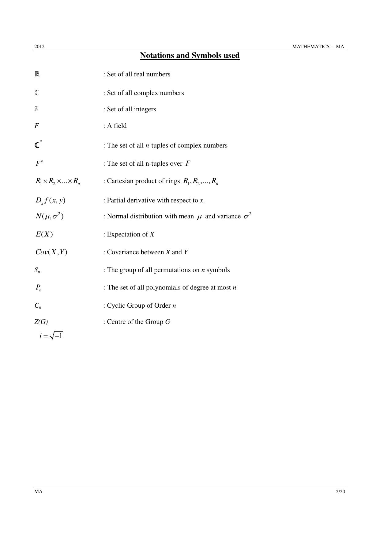 GATE 2012 Mathematics (MA) Question Paper with Answer Key - Page 2