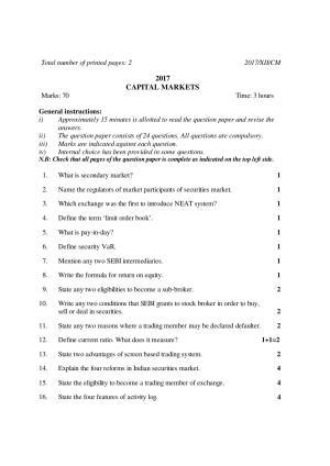 Nagaland Board Class 12 CAPITAL MARKETS 2017 Question Papers