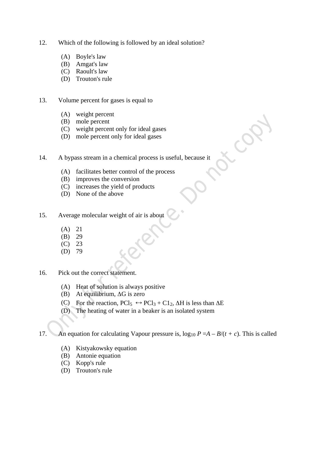 CUSAT CAT 2021 Chemical Engineering Question Paper - Page 3