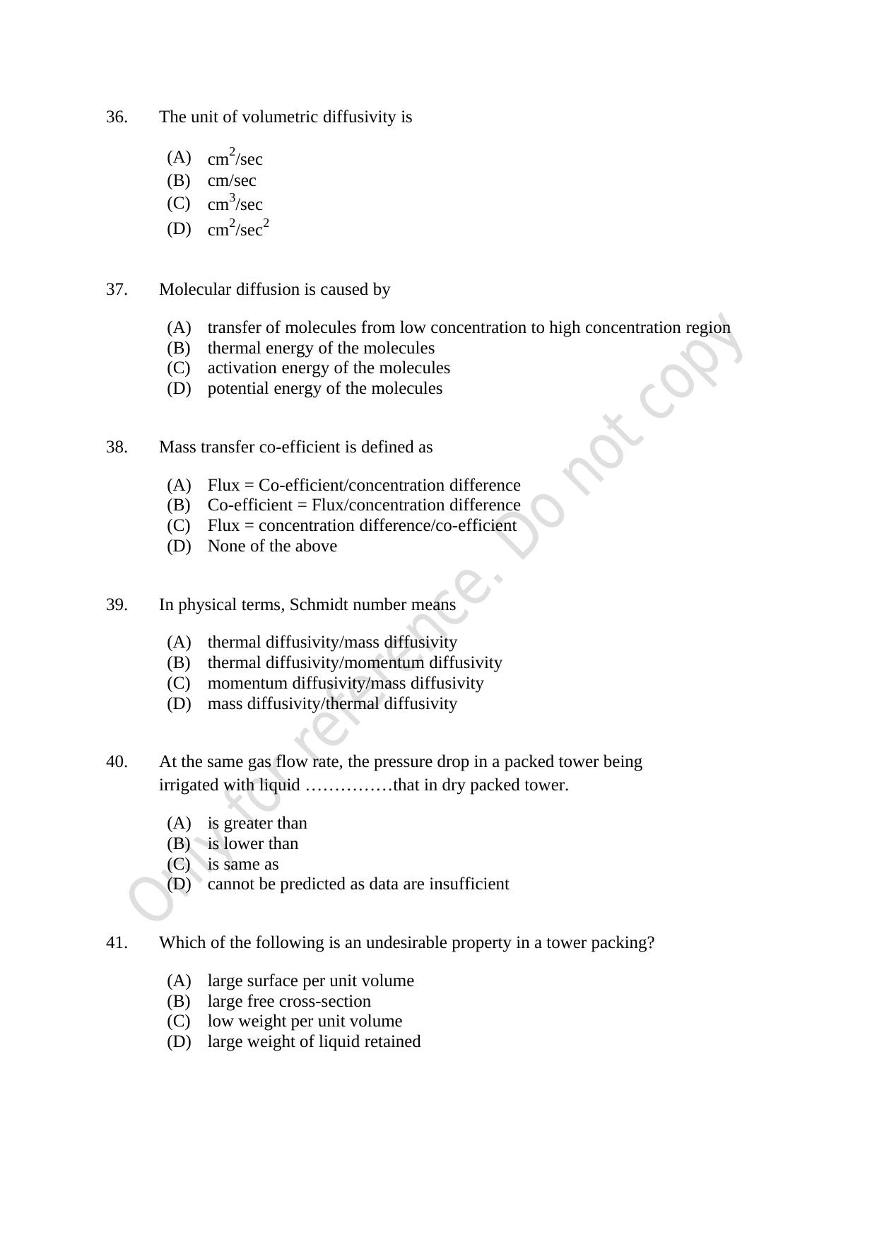 CUSAT CAT 2021 Chemical Engineering Question Paper - Page 7