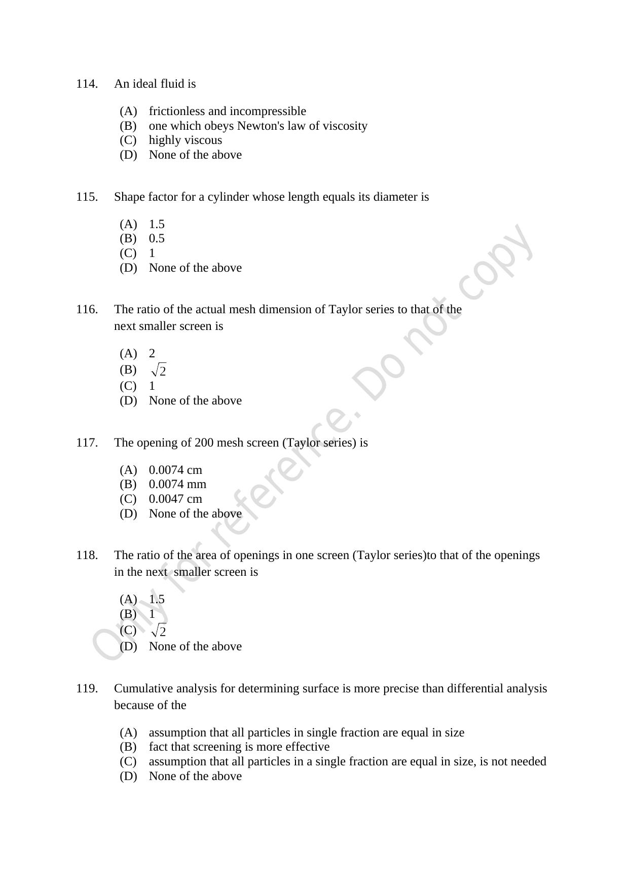 CUSAT CAT 2021 Chemical Engineering Question Paper - Page 20