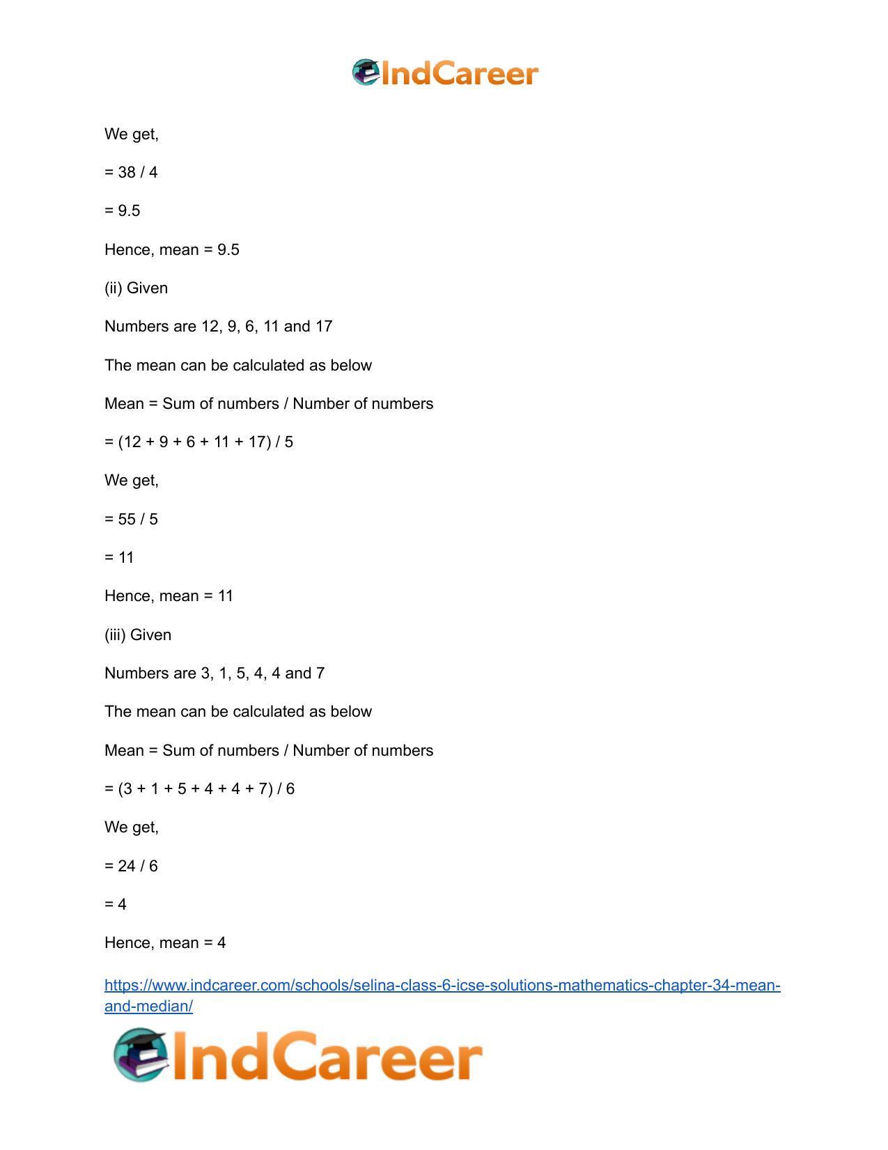 Selina Class 6 ICSE Solutions Mathematics : Chapter 34- Mean and Median - Page 3