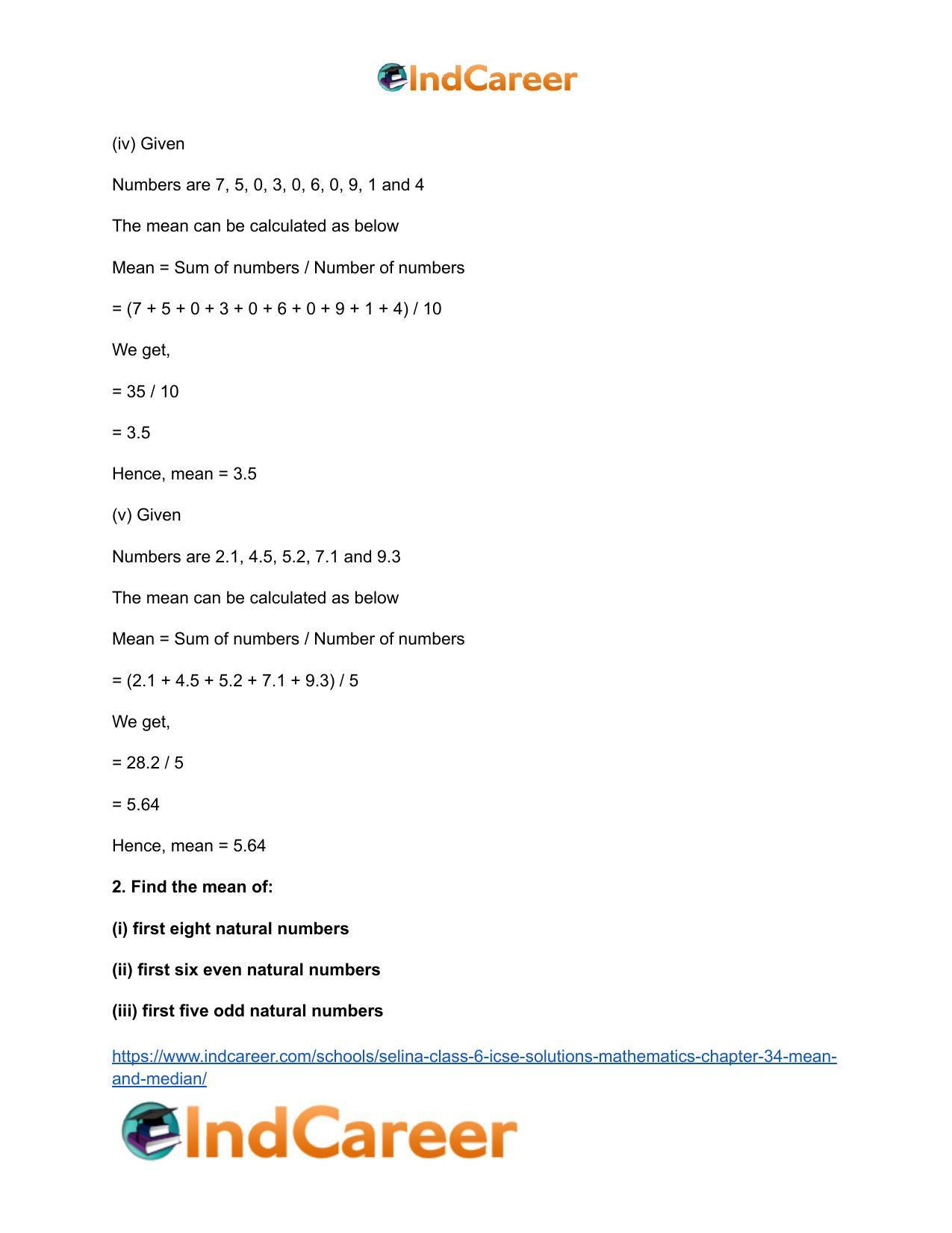 Selina Class 6 ICSE Solutions Mathematics : Chapter 34- Mean and Median - Page 4