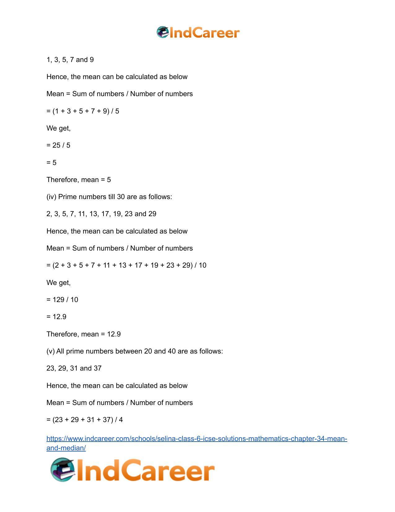 Selina Class 6 ICSE Solutions Mathematics : Chapter 34- Mean and Median - Page 6