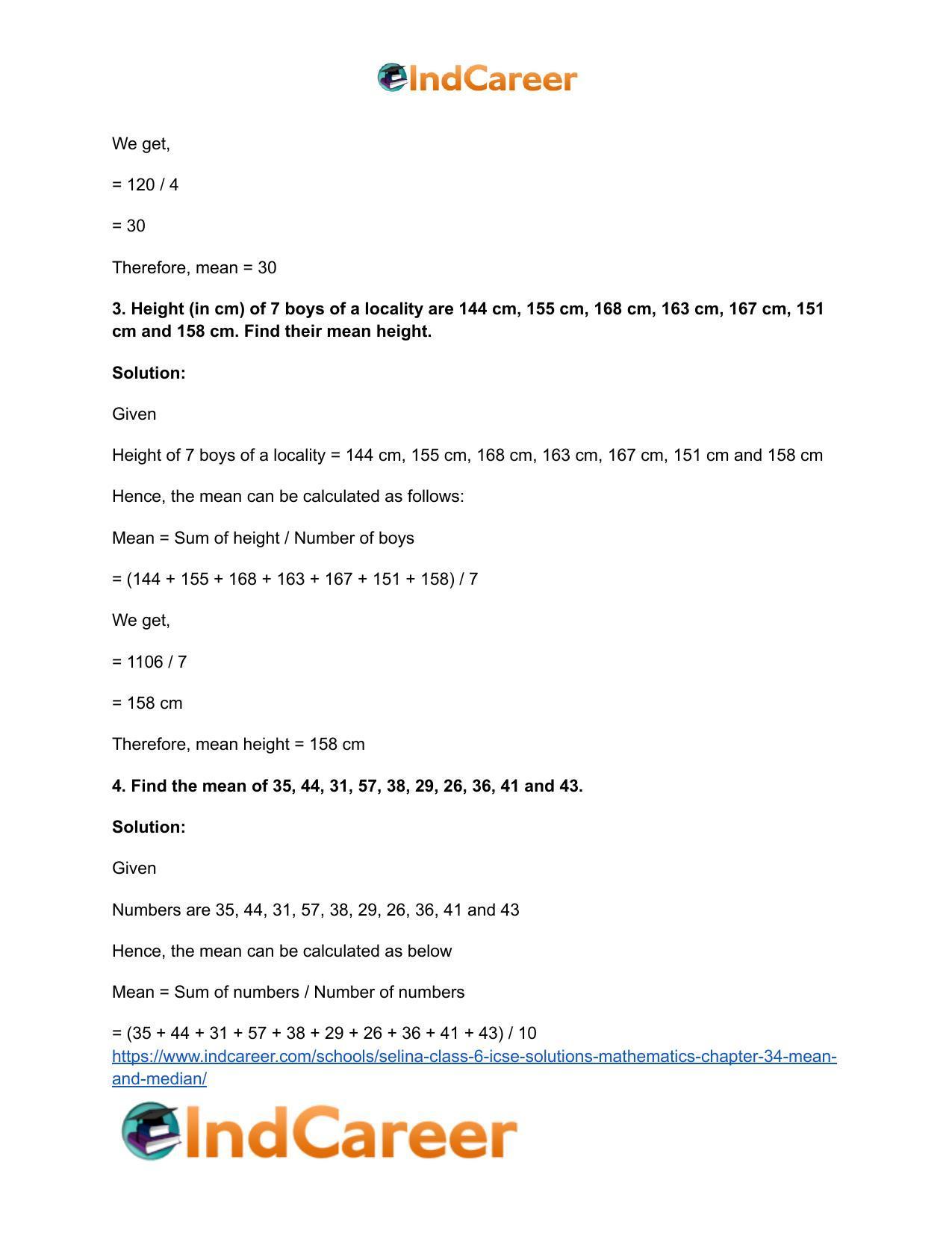 Selina Class 6 ICSE Solutions Mathematics : Chapter 34- Mean and Median - Page 7