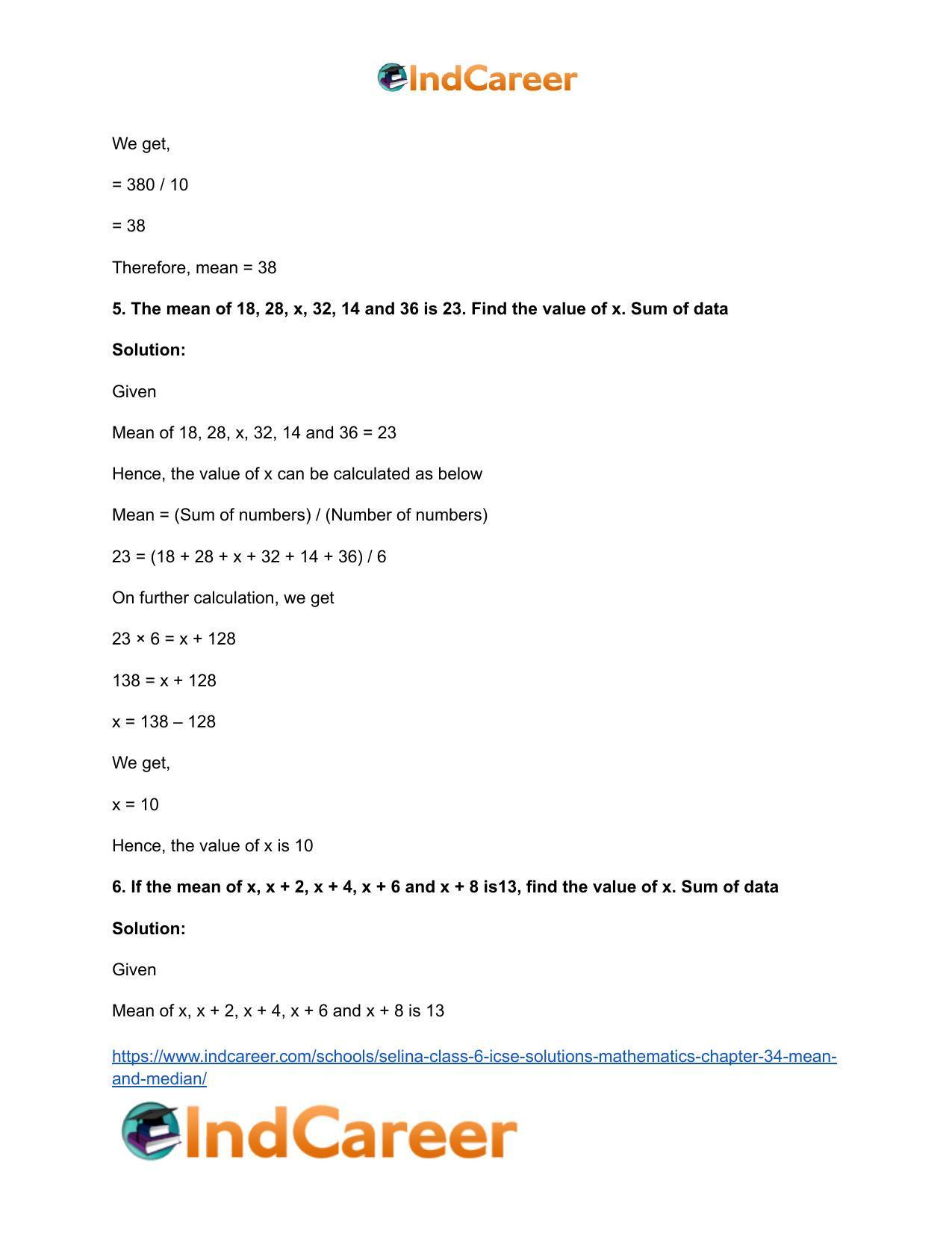Selina Class 6 ICSE Solutions Mathematics : Chapter 34- Mean and Median - Page 8