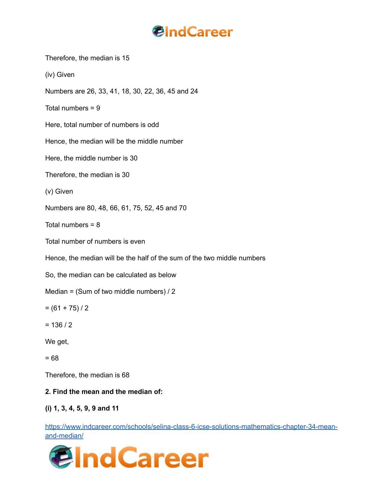 Selina Class 6 ICSE Solutions Mathematics : Chapter 34- Mean and Median - Page 11