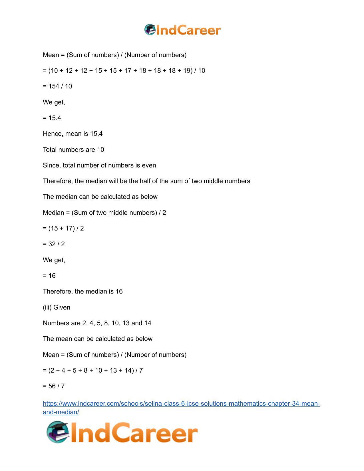 Selina Class 6 ICSE Solutions Mathematics : Chapter 34- Mean and Median - Page 13