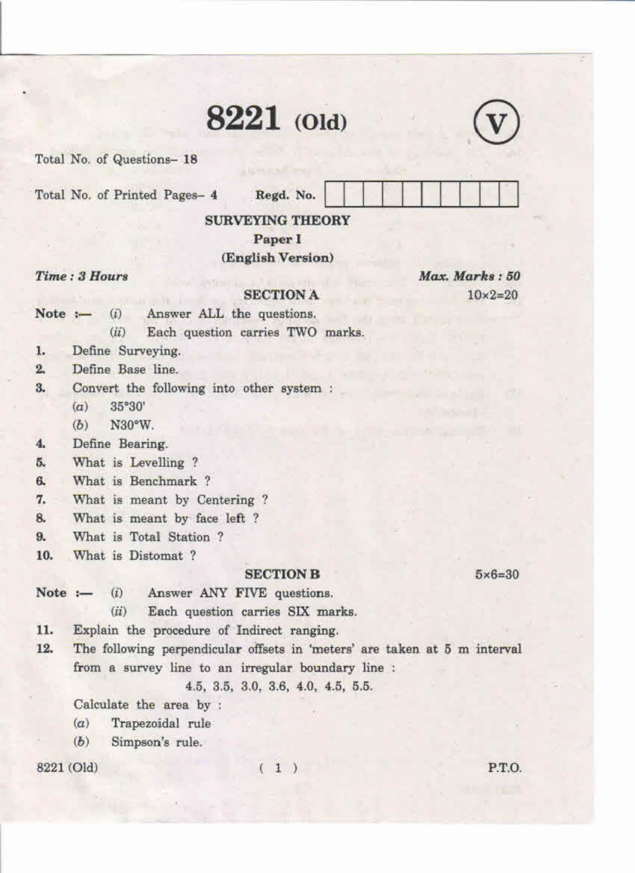 AP Inter 1st Year Surveying Theory-I (Old) May-2019-Vocational Question Paper - Page 1