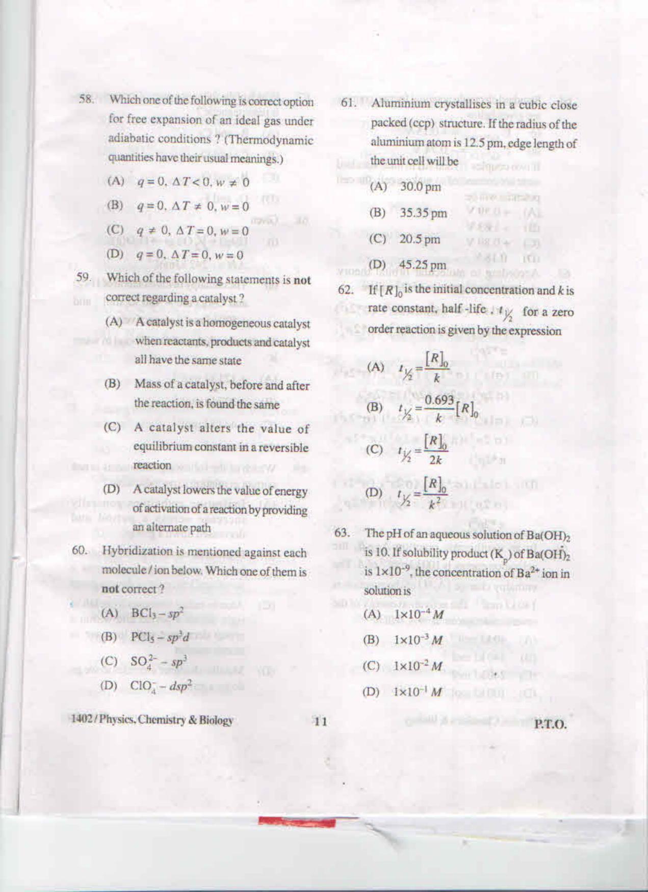 APJEE Physics, Chemistry & Biology 2014 Question Paper - Page 10