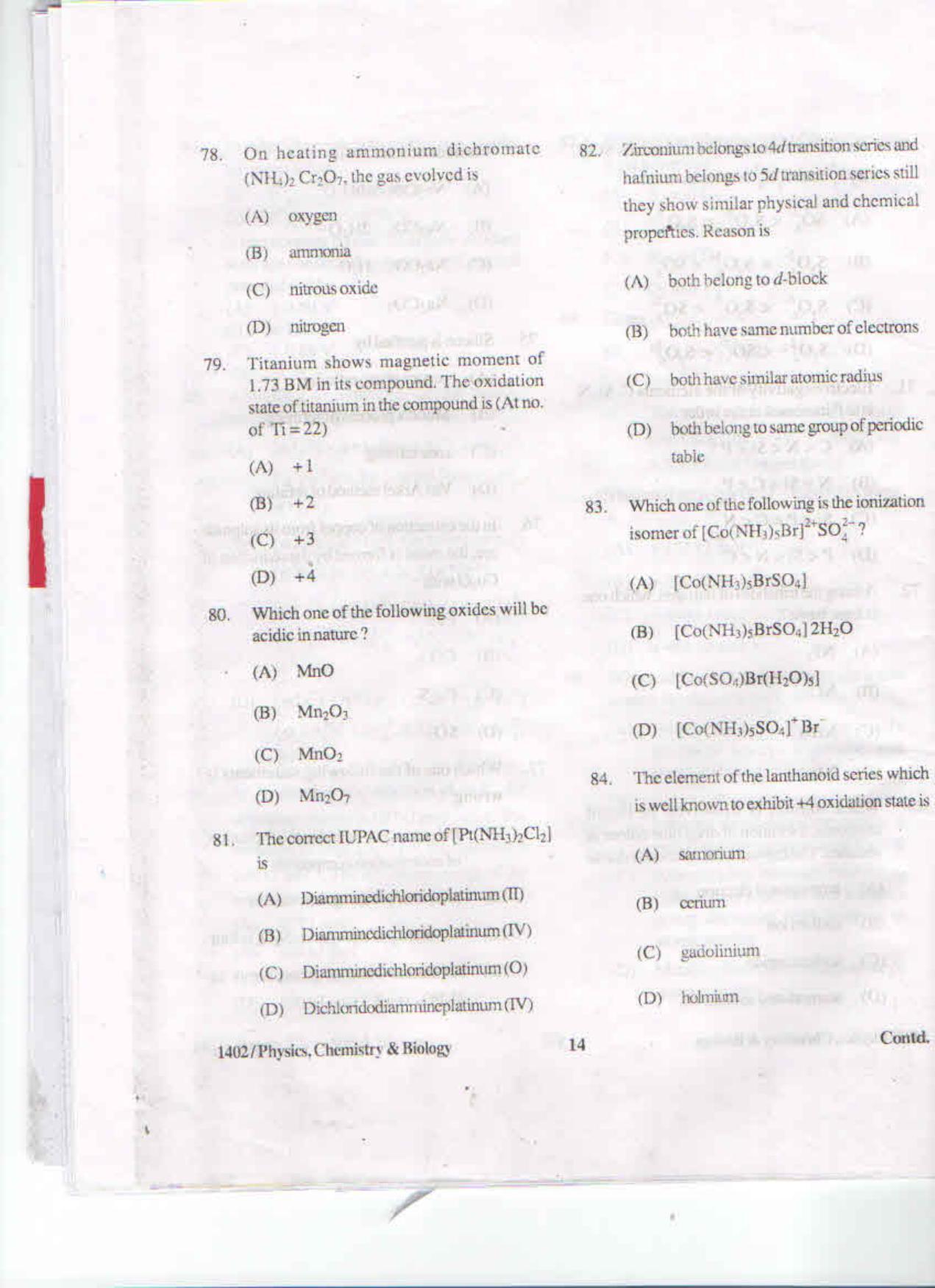 APJEE Physics, Chemistry & Biology 2014 Question Paper - Page 13