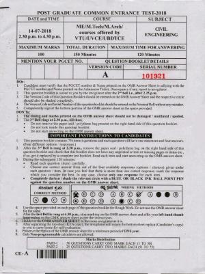 Karnataka PGCET 2018 Civil Engineering Question Paper