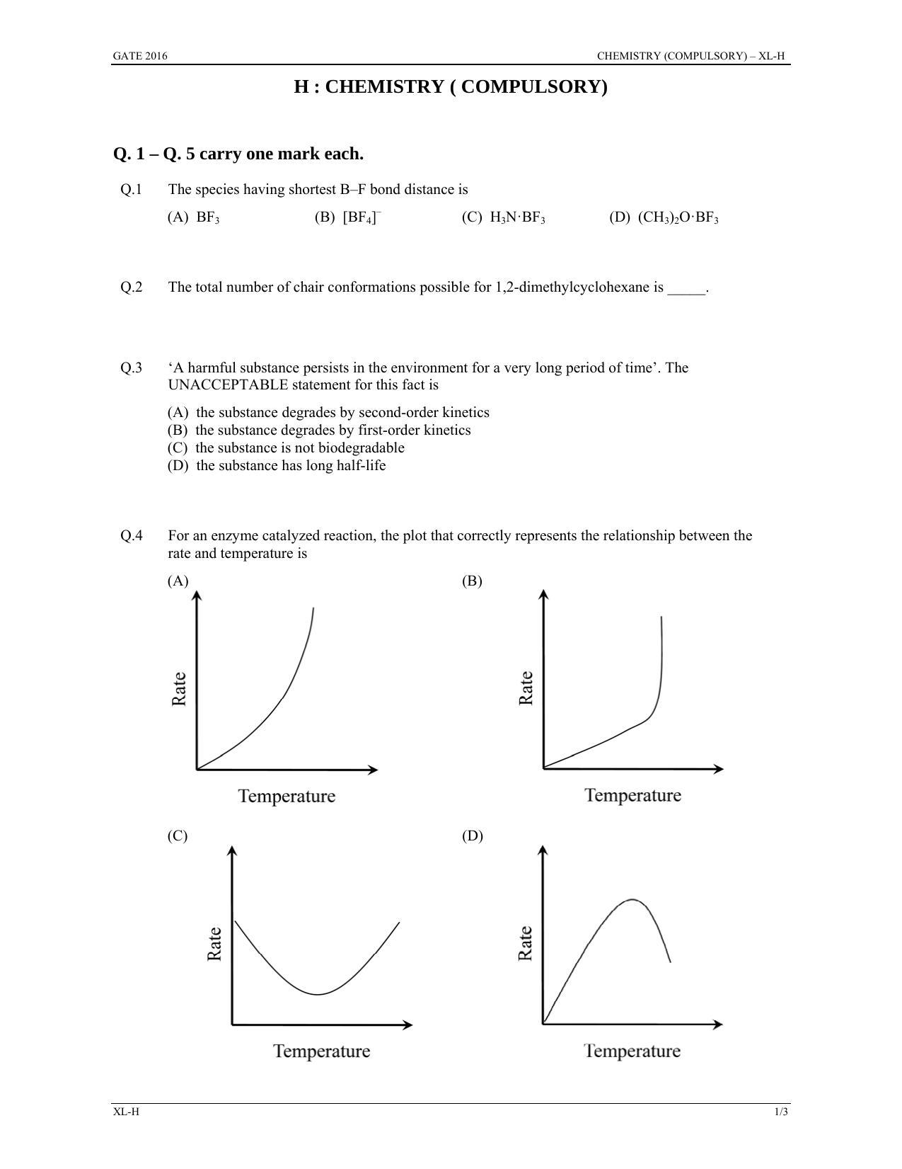 GATE 2016 Life Sciences (XL) Question Paper with Answer Key - Page 4