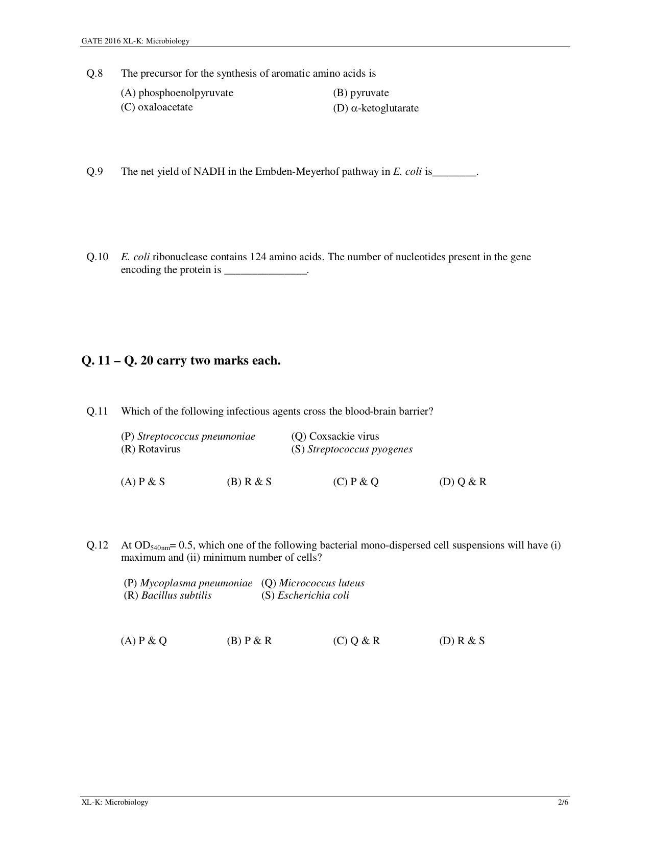 GATE 2016 Life Sciences (XL) Question Paper with Answer Key - Page 19