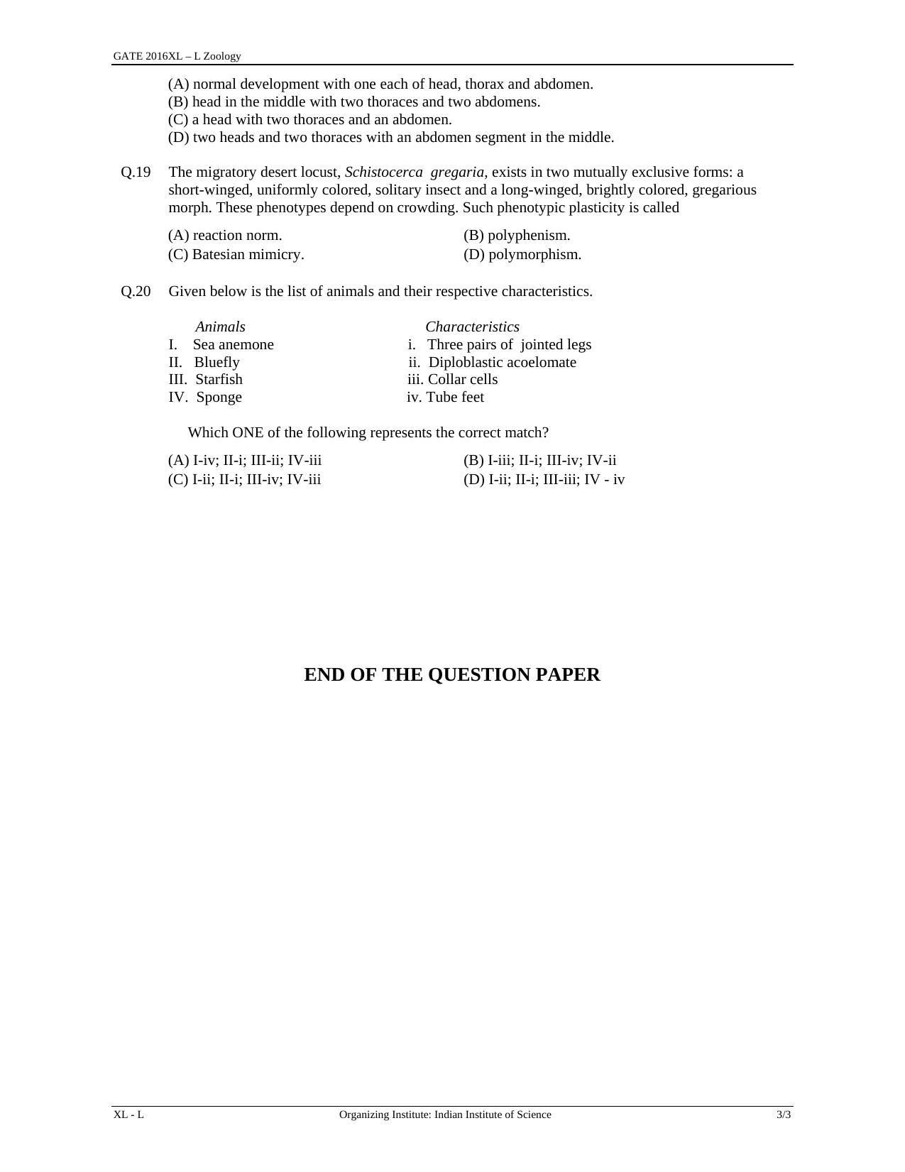 GATE 2016 Life Sciences (XL) Question Paper with Answer Key - Page 24