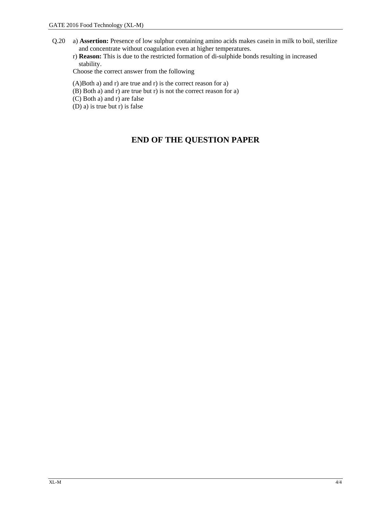 GATE 2016 Life Sciences (XL) Question Paper with Answer Key - Page 28