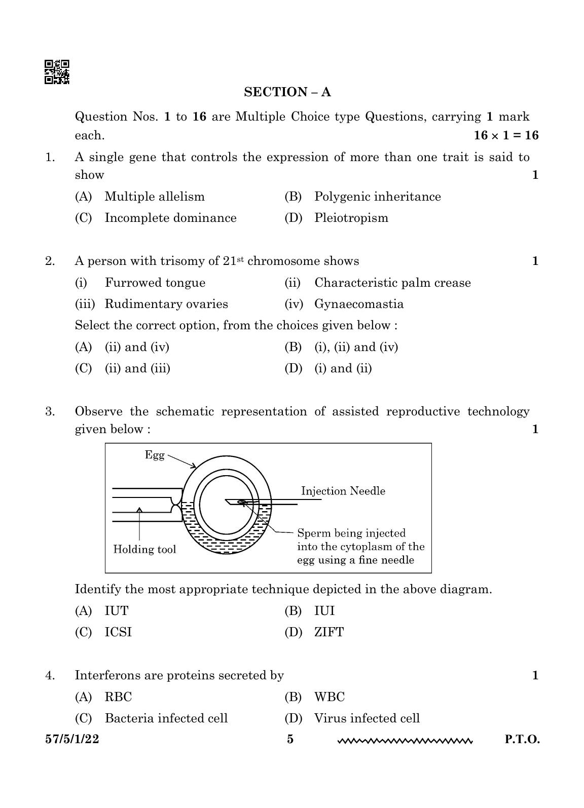 CBSE Class 12 57-5-1 Biology 2024 Question Paper - Page 5