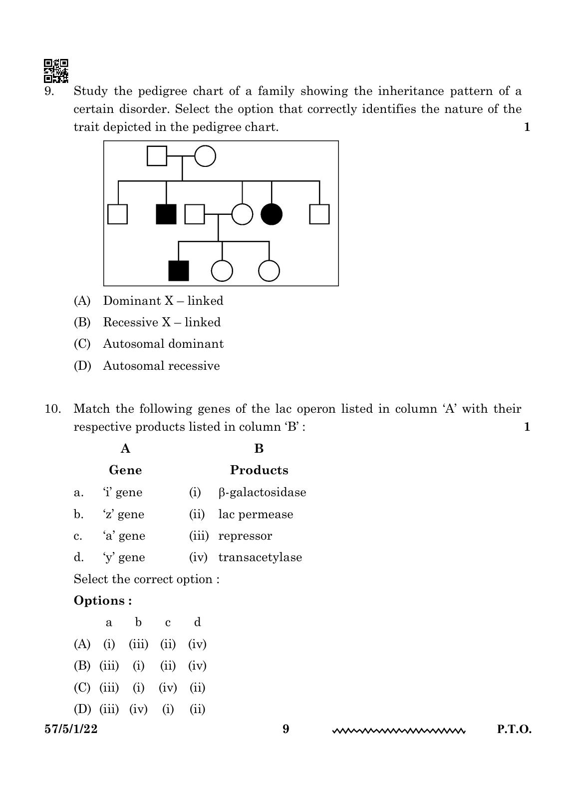 CBSE Class 12 57-5-1 Biology 2024 Question Paper - Page 9